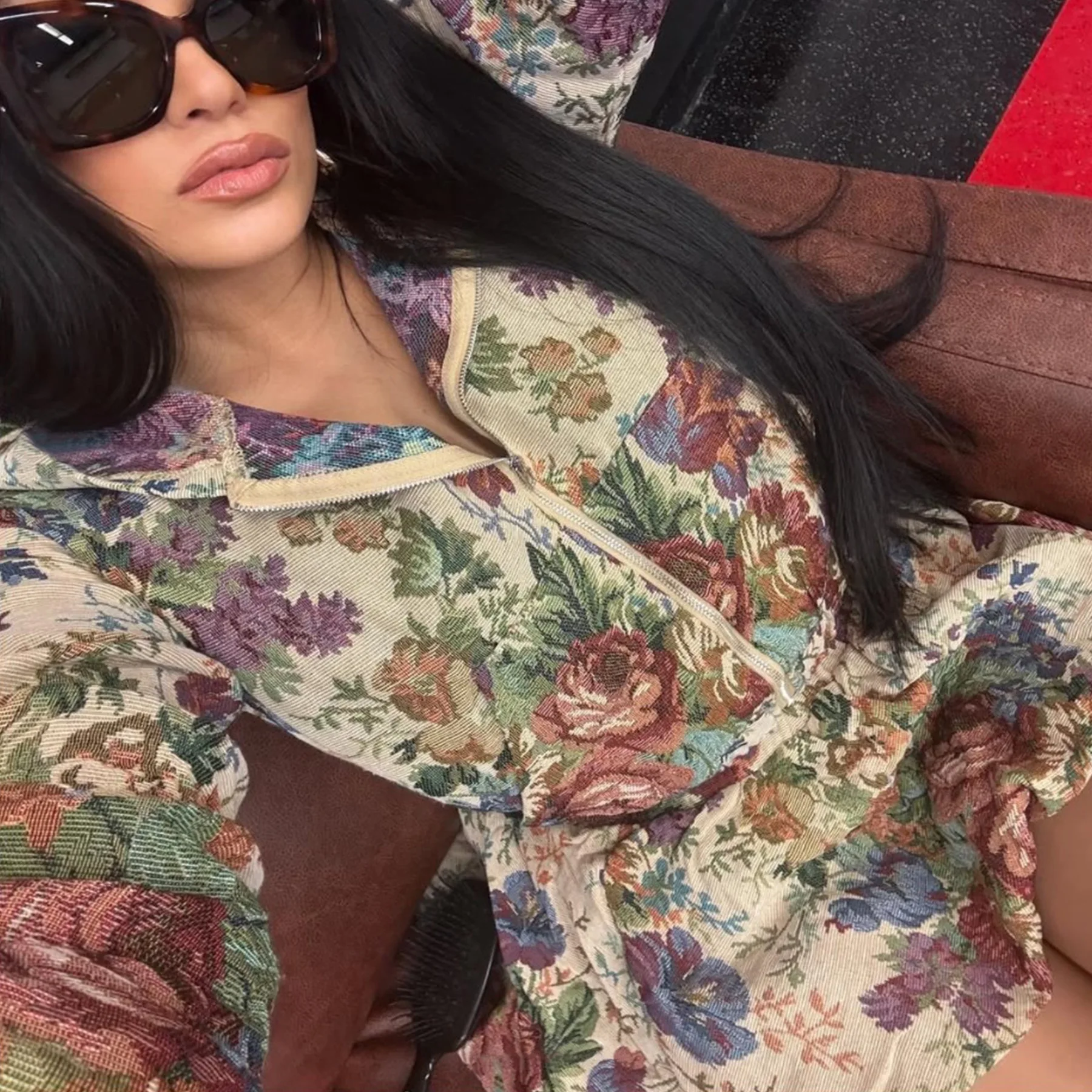 GLCMYAYA Women's Dress Set Long Sleeve Floral Print Tops Jackets and Mini Skirt Suit 2025 Fall Winter Two 2 Piece Sets Outfits