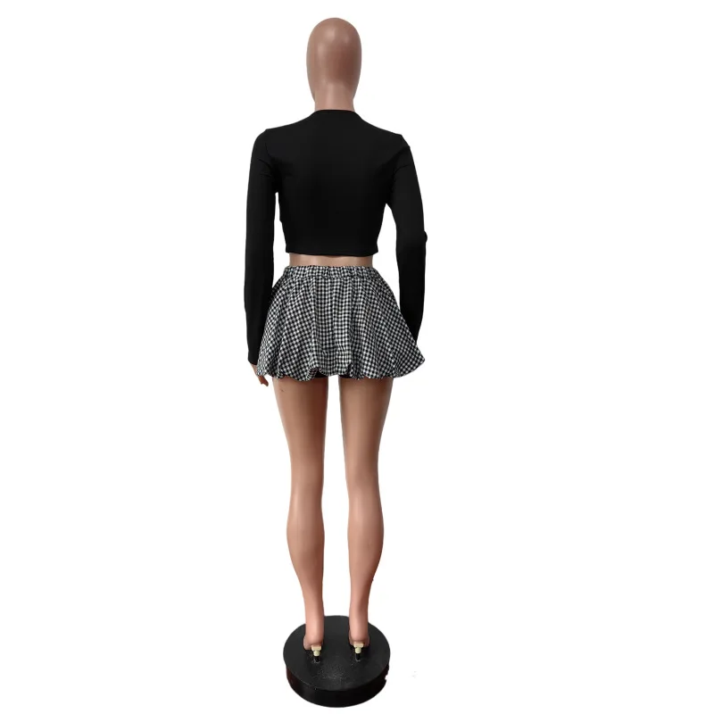 CM.YAYA Women Mini Plaid Skirts Set +Full Sleeve Bow T-shirts Two 2 Piece Set Outfits Fall Casual Street Night Club Cute Outfits CM.YAYA Women Mini Plaid Skirts Set +Full Sleeve Bow T-shirts Two 2 Piece Set Outfits Fall Casual Street Night Club Cute Outfits