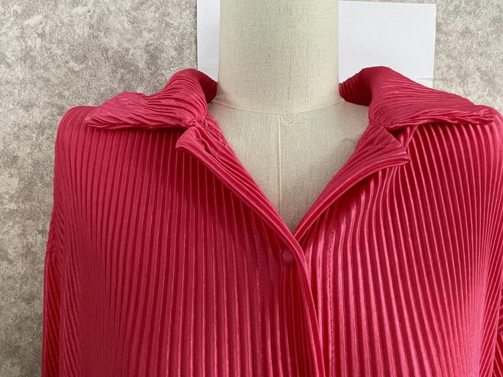 CM.YAYA Pleated Solid Women Set Long Sleeve Shirts and Straight Wide Leg Pants Suits Tracksuit Two Piece Set Fitness Outfits