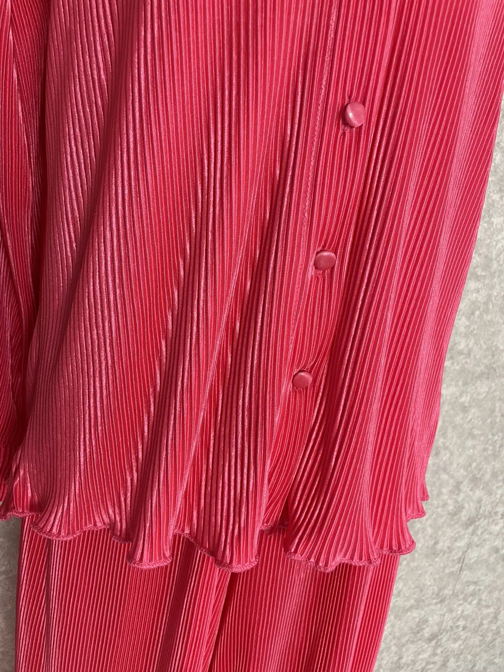 CM.YAYA Pleated Solid Women Set Long Sleeve Shirts and Straight Wide Leg Pants Suits Tracksuit Two Piece Set Fitness Outfits