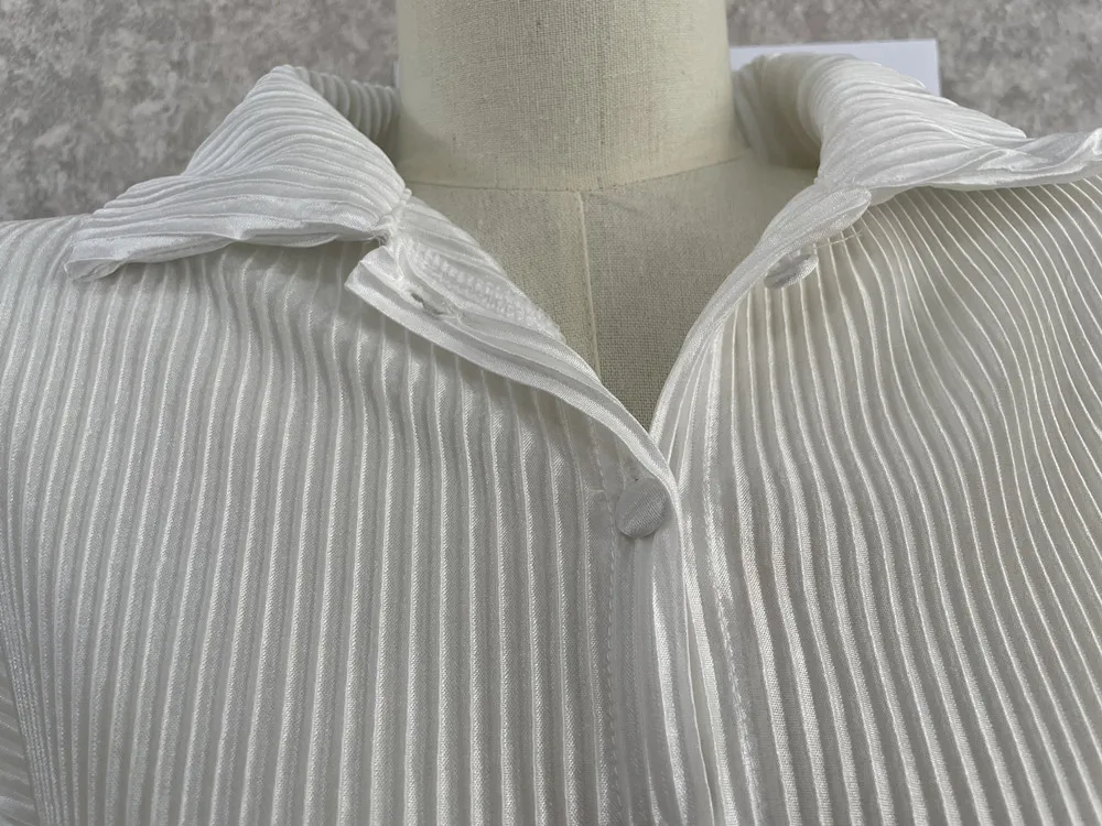 CM.YAYA Pleated Solid Women Set Long Sleeve Shirts and Straight Wide Leg Pants Suits Tracksuit Two Piece Set Fitness Outfits