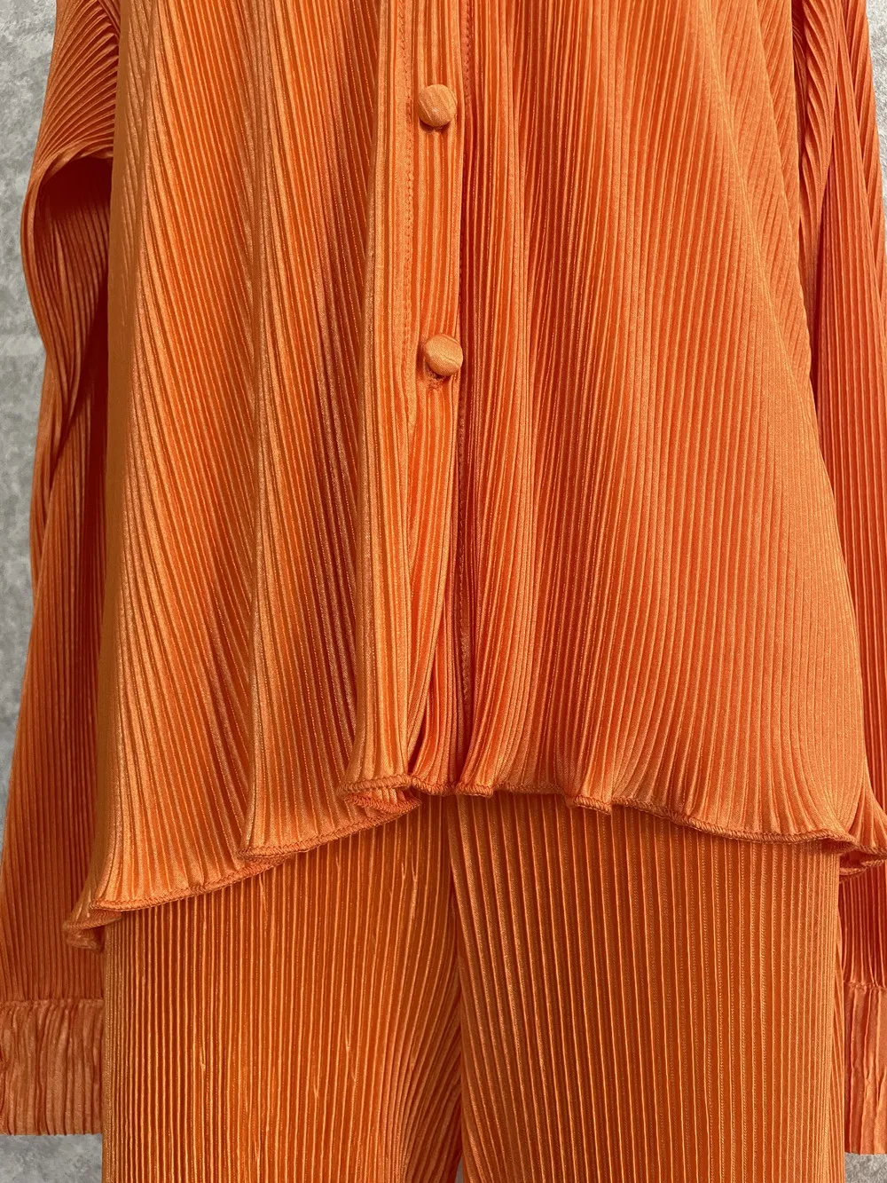 CM.YAYA Pleated Solid Women Set Long Sleeve Shirts and Straight Wide Leg Pants Suits Tracksuit Two Piece Set Fitness Outfits