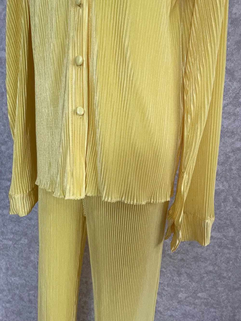 CM.YAYA Pleated Solid Women Set Long Sleeve Shirts and Straight Wide Leg Pants Suits Tracksuit Two Piece Set Fitness Outfits