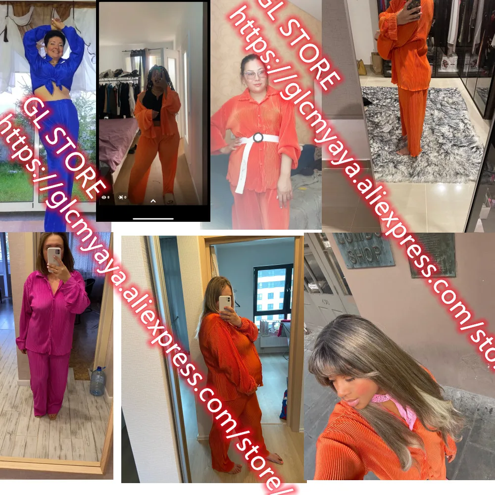 CM.YAYA Pleated Solid Women Set Long Sleeve Shirts and Straight Wide Leg Pants Suits Tracksuit Two Piece Set Fitness Outfits