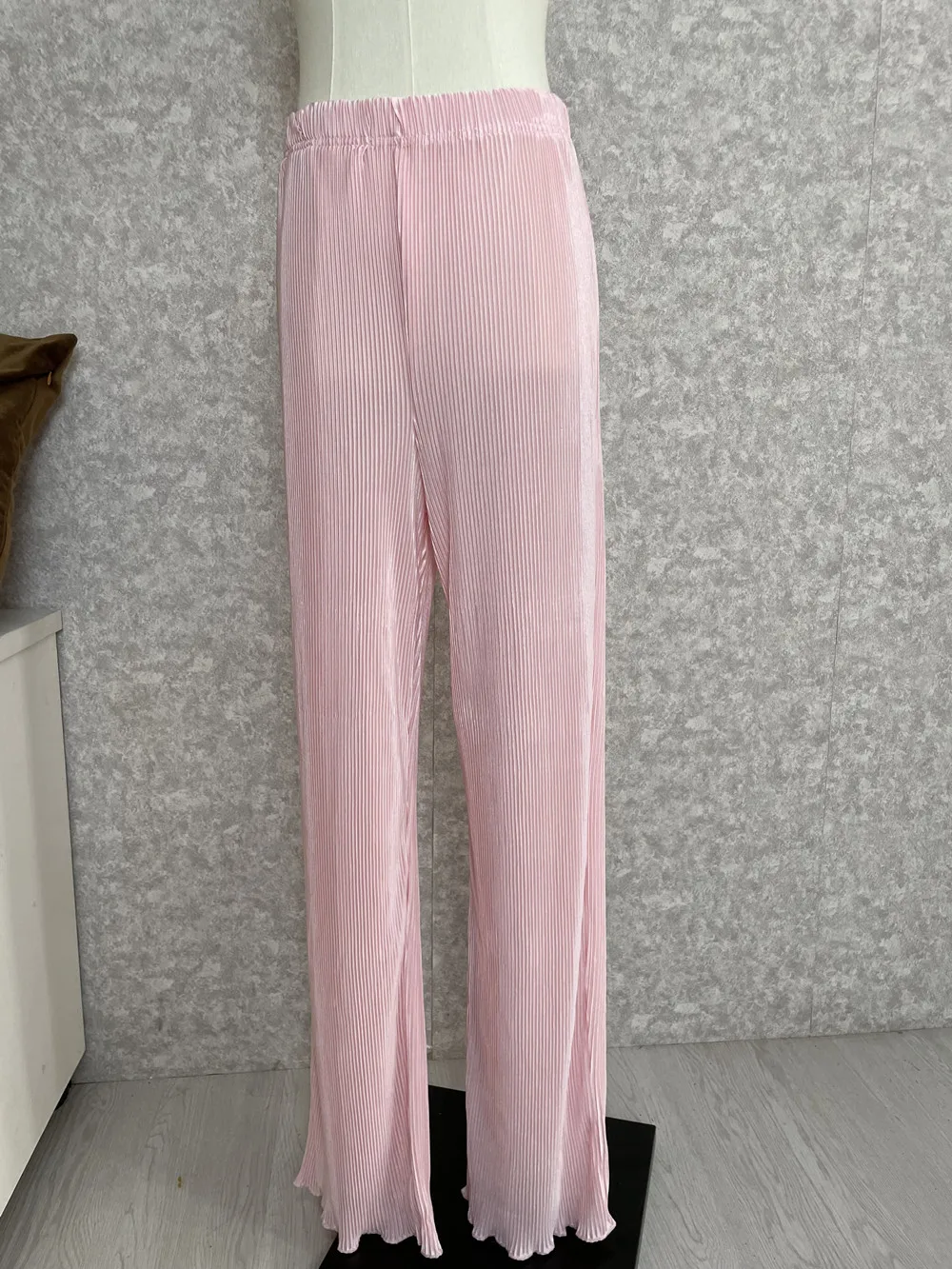 CM.YAYA Pleated Solid Women Set Long Sleeve Shirts and Straight Wide Leg Pants Suits Tracksuit Two Piece Set Fitness Outfits