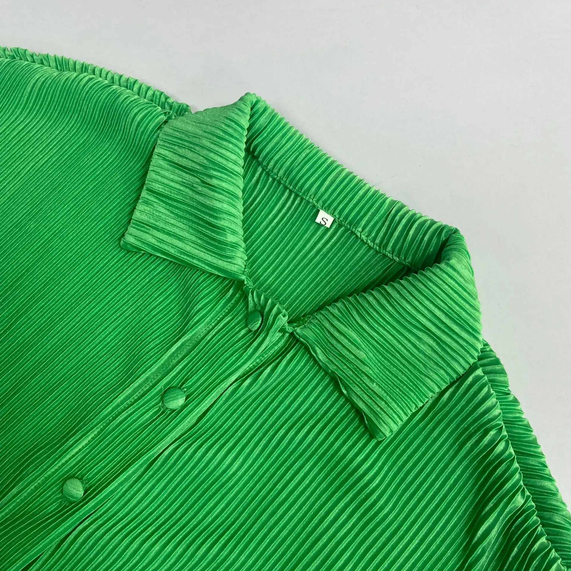 CM.YAYA Pleated Solid Women Set Long Sleeve Shirts and Straight Wide Leg Pants Suits Tracksuit Two Piece Set Fitness Outfits