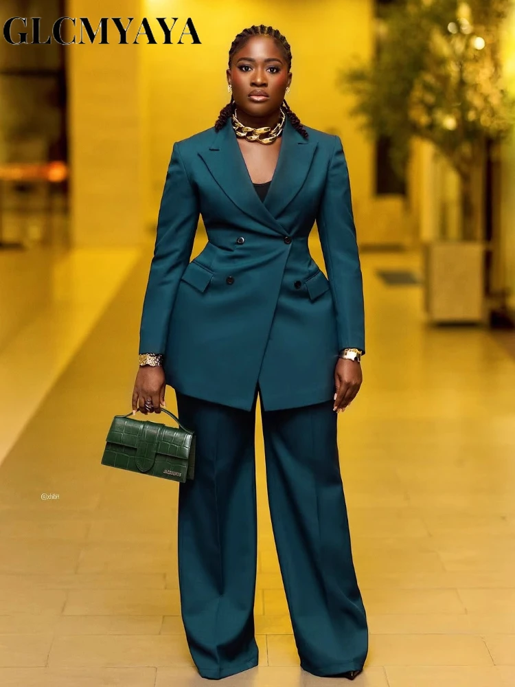 CM.YAYA Elegant Women Long Sleeve Double Button Blazer and Pants Suits 2025 Chic Streetwear Fall Fashion Two 2 Piece Set Outfits