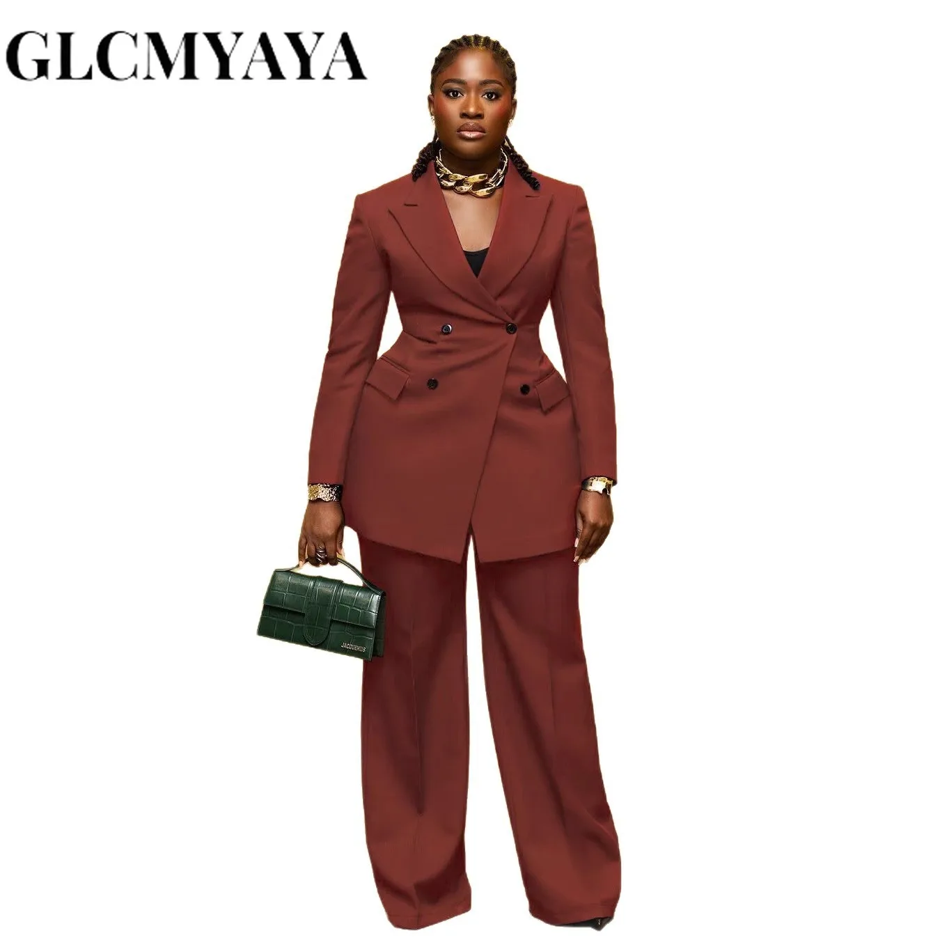 CM.YAYA Elegant Women Long Sleeve Double Button Blazer and Pants Suits 2025 Chic Streetwear Fall Fashion Two 2 Piece Set Outfits