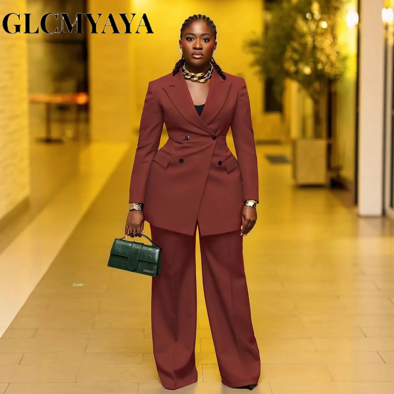 CM.YAYA Elegant Women Long Sleeve Double Button Blazer and Pants Suits 2025 Chic Streetwear Fall Fashion Two 2 Piece Set Outfits