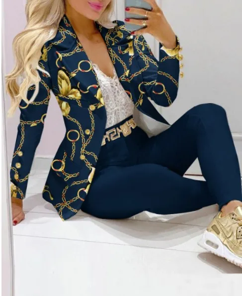 CM.YAYA Elegant INS Paisley Butterfly Blazer Suit and Pants Two 2 Piece Set  Women 2022 Autumn Winter Street Outfit Tracksuit