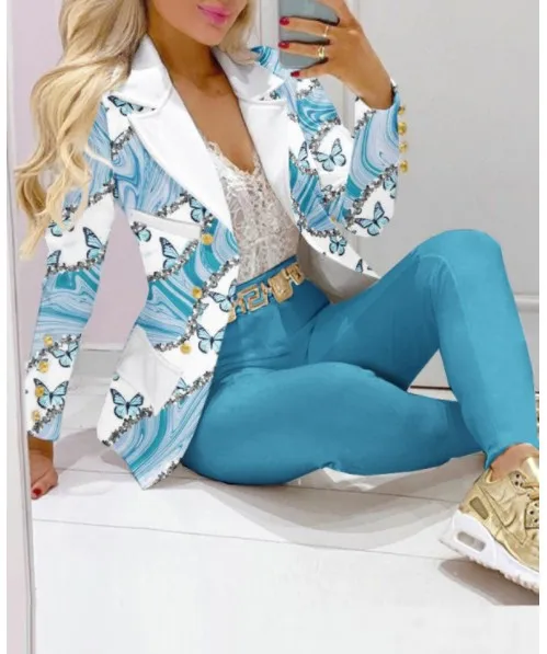 CM.YAYA Elegant INS Paisley Butterfly Blazer Suit and Pants Two 2 Piece Set  Women 2022 Autumn Winter Street Outfit Tracksuit