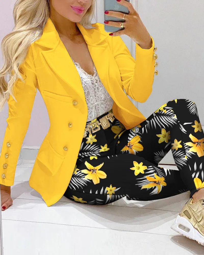 CM.YAYA Elegant INS Paisley Butterfly Blazer Suit and Pants Two 2 Piece Set  Women 2022 Autumn Winter Street Outfit Tracksuit