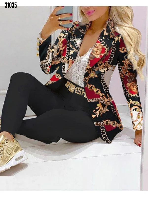 CM.YAYA Elegant INS Paisley Butterfly Blazer Suit and Pants Two 2 Piece Set  Women 2022 Autumn Winter Street Outfit Tracksuit