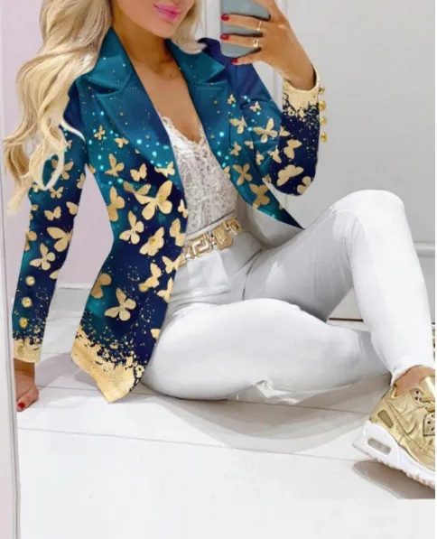 CM.YAYA Elegant INS Paisley Butterfly Blazer Suit and Pants Two 2 Piece Set  Women 2022 Autumn Winter Street Outfit Tracksuit
