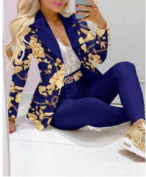 CM.YAYA Elegant INS Paisley Butterfly Blazer Suit and Pants Two 2 Piece Set  Women 2022 Autumn Winter Street Outfit Tracksuit