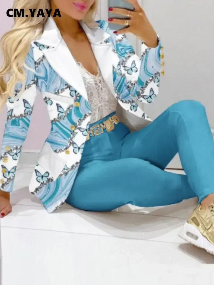 CM.YAYA Elegant INS Paisley Butterfly Blazer Suit and Pants Two 2 Piece Set Women 2022 Autumn Winter Street Outfit Tracksuit CM.YAYA Elegant INS Paisley Butterfly Blazer Suit and Pants Two 2 Piece Set Women 2022 Autumn Winter Street Outfit Tracksuit
