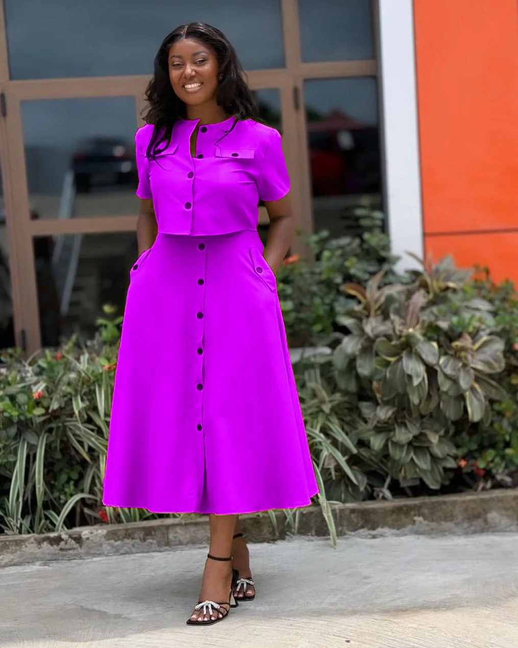 CM.YAYA Women Set Street Short Sleeve O-Neck Button Tops +midi Skirts Suits Two 2 Piece Sets 2024 Summer OL Fitness Tracksuits