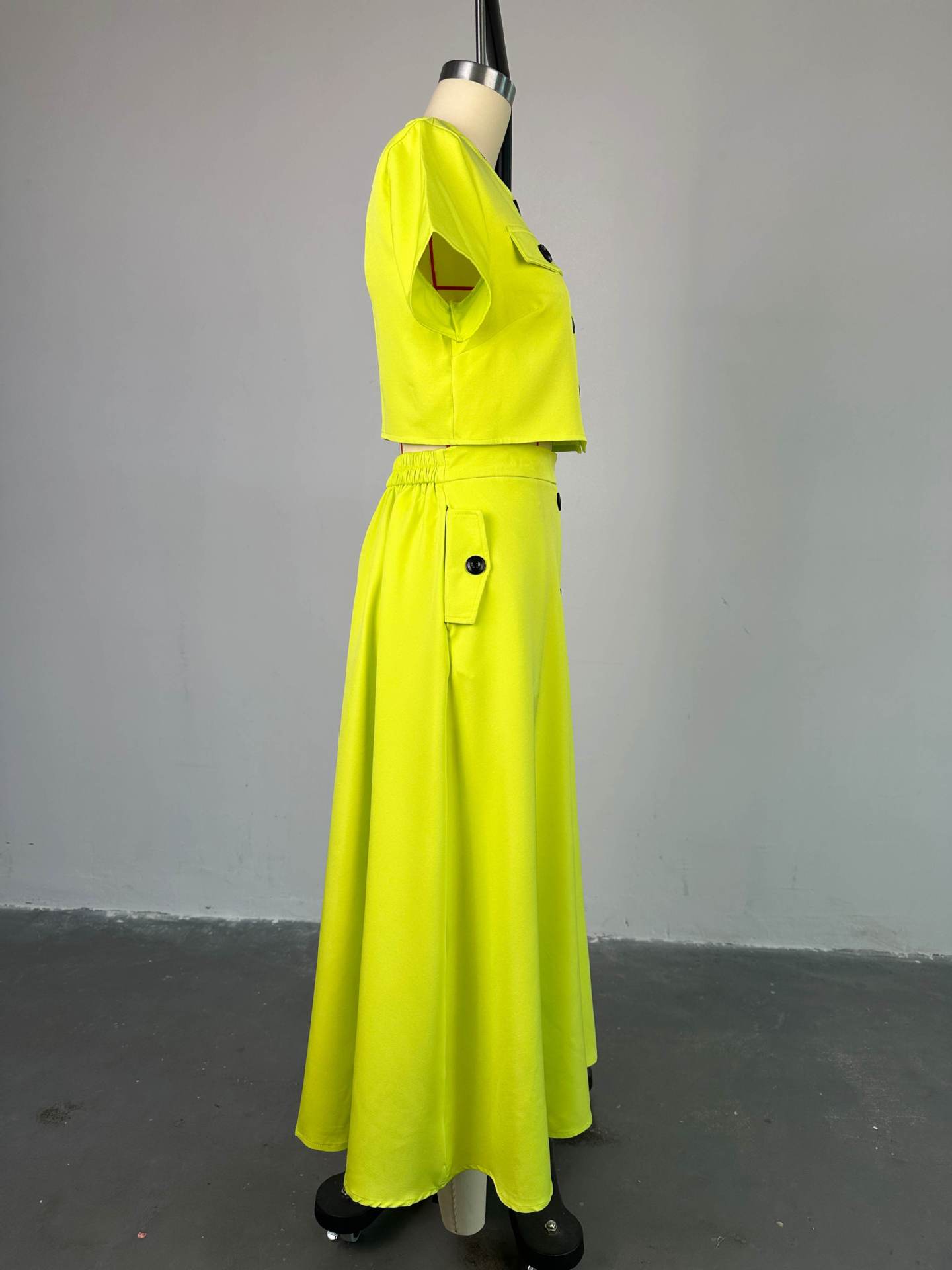 CM.YAYA Women Set Street Short Sleeve O-Neck Button Tops +midi Skirts Suits Two 2 Piece Sets 2024 Summer OL Fitness Tracksuits