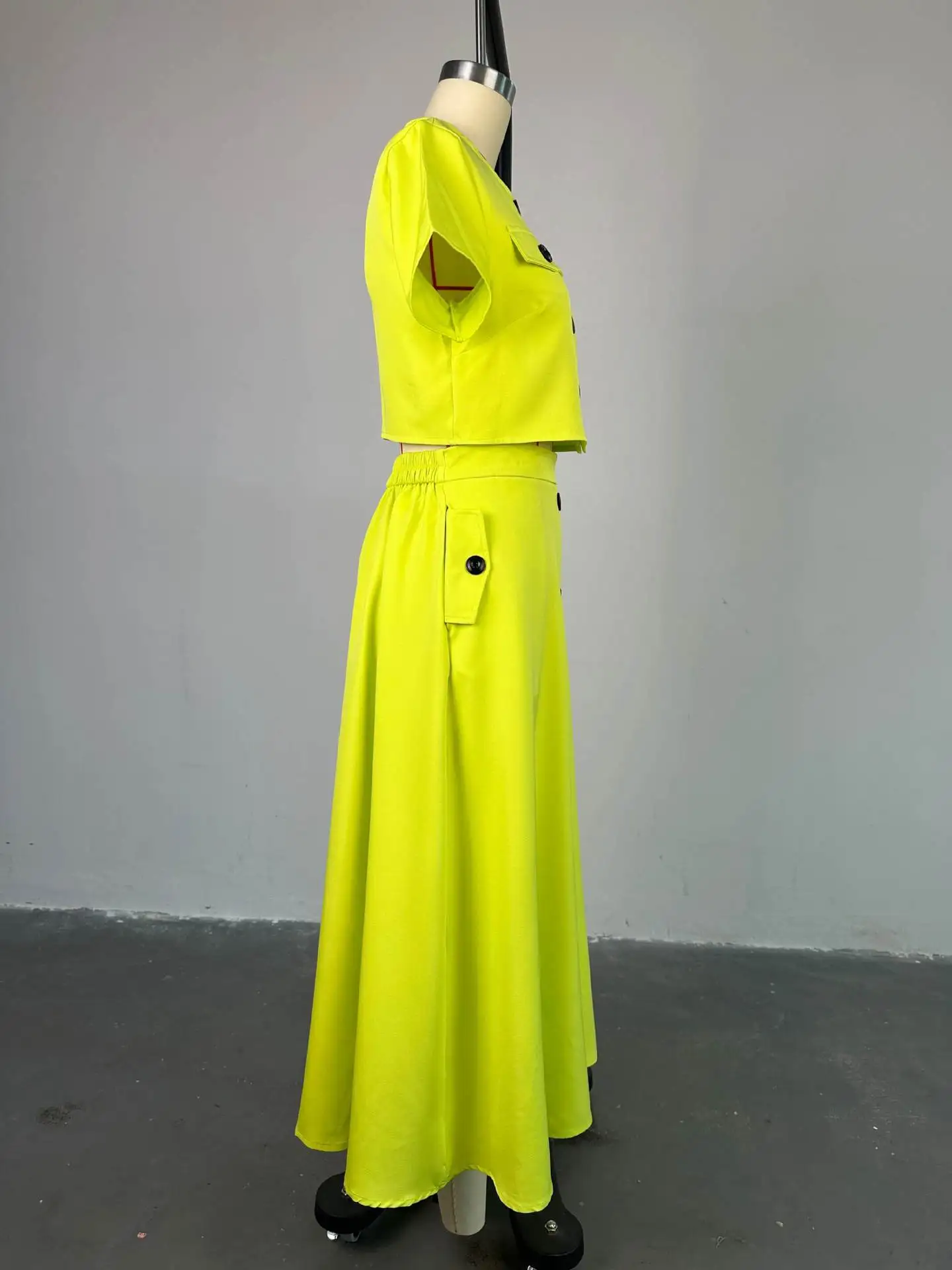 CM.YAYA Women Set Street Short Sleeve O-Neck Button Tops +midi Skirts Suits Two 2 Piece Sets 2024 Summer OL Fitness Tracksuits