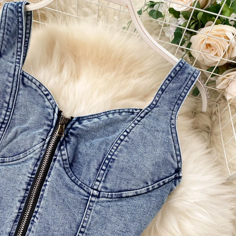 CM.YAYA Women Denim Sets Sleeveless Strap Crop Top and Long Skirts Suits 2024 Summer Jeans Streetwear Two 2 Piece Sets Outfits CM.YAYA Women Denim Sets Sleeveless Strap Crop Top and Long Skirts Suits 2024 Summer Jeans Streetwear Two 2 Piece Sets Outfits