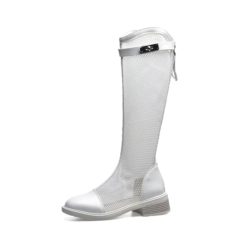 Long Cold Boots for Women 2024 Summer New Fashion All Wear Mesh Surface Thick Heel Boots But Knee Mesh Boots