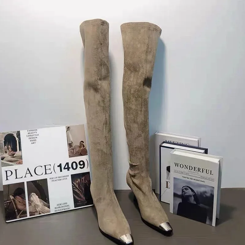 High Heels Luxury Long Women's Boots Sexy Heeled Suede Shoes Winter Over The Knee Pumps Elegant Chelsea High Boots Mujer