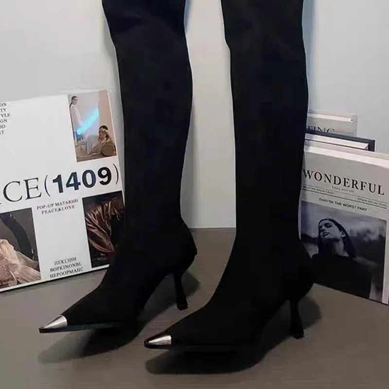 High Heels Luxury Long Women's Boots Sexy Heeled Suede Shoes Winter Over The Knee Pumps Elegant Chelsea High Boots Mujer