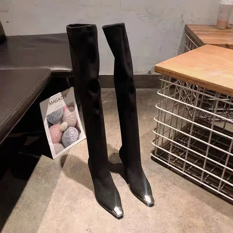 High Heels Luxury Long Women's Boots Sexy Heeled Suede Shoes Winter Over The Knee Pumps Elegant Chelsea High Boots Mujer