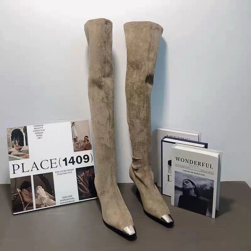 High Heels Luxury Long Women's Boots Sexy Heeled Suede Shoes Winter Over The Knee Pumps Elegant Chelsea High Boots Mujer