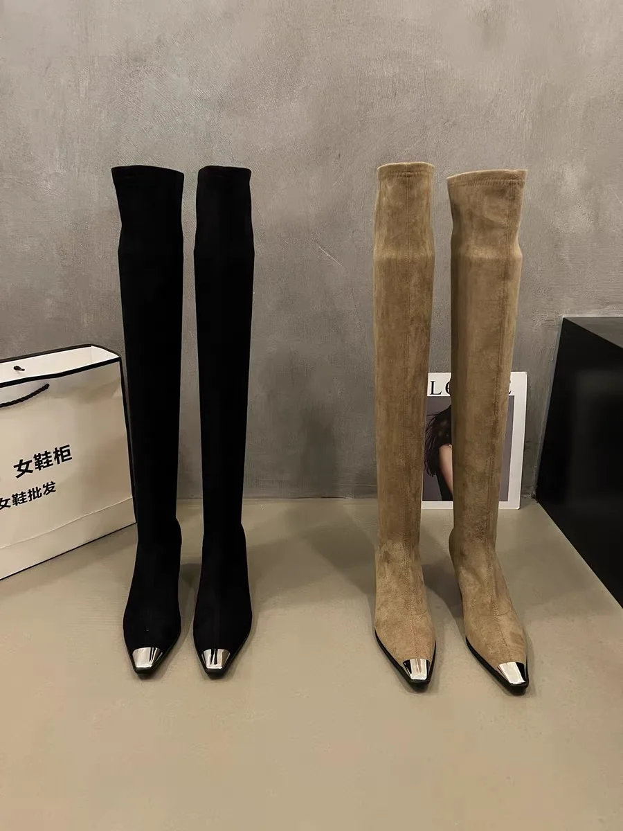 High Heels Luxury Long Women's Boots Sexy Heeled Suede Shoes Winter Over The Knee Pumps Elegant Chelsea High Boots Mujer