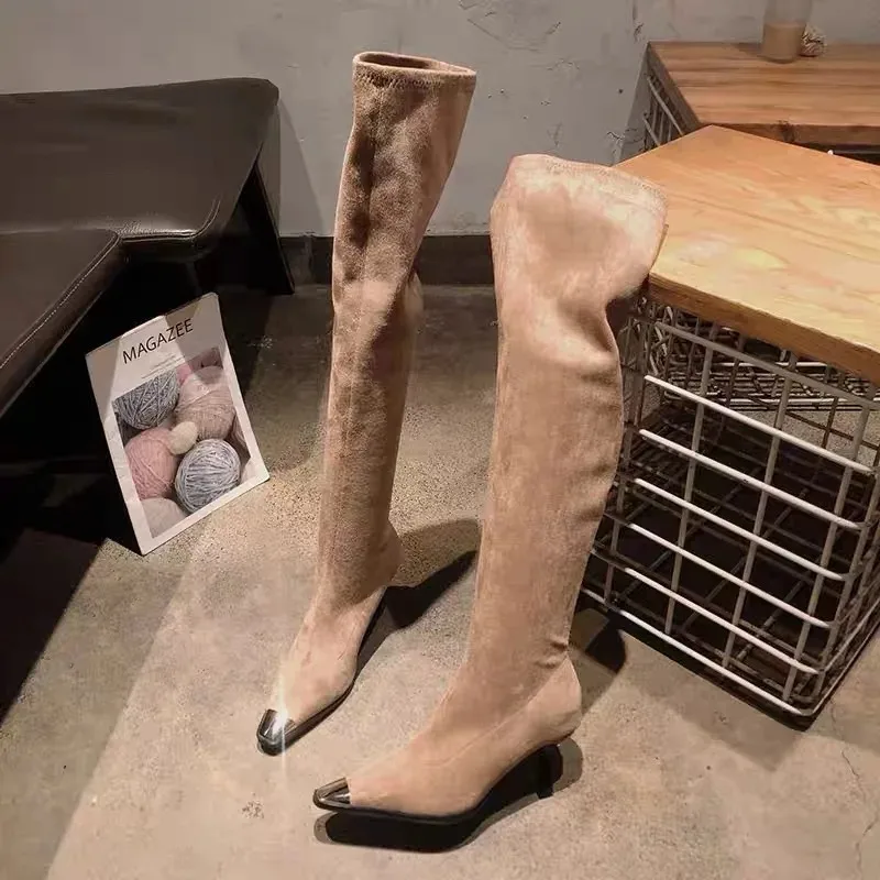 High Heels Luxury Long Women's Boots Sexy Heeled Suede Shoes Winter Over The Knee Pumps Elegant Chelsea High Boots Mujer