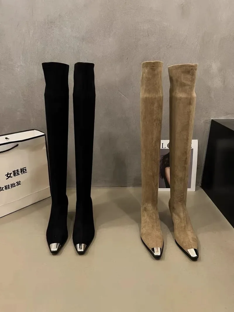 High Heels Luxury Long Women's Boots Sexy Heeled Suede Shoes Winter Over The Knee Pumps Elegant Chelsea High Boots Mujer