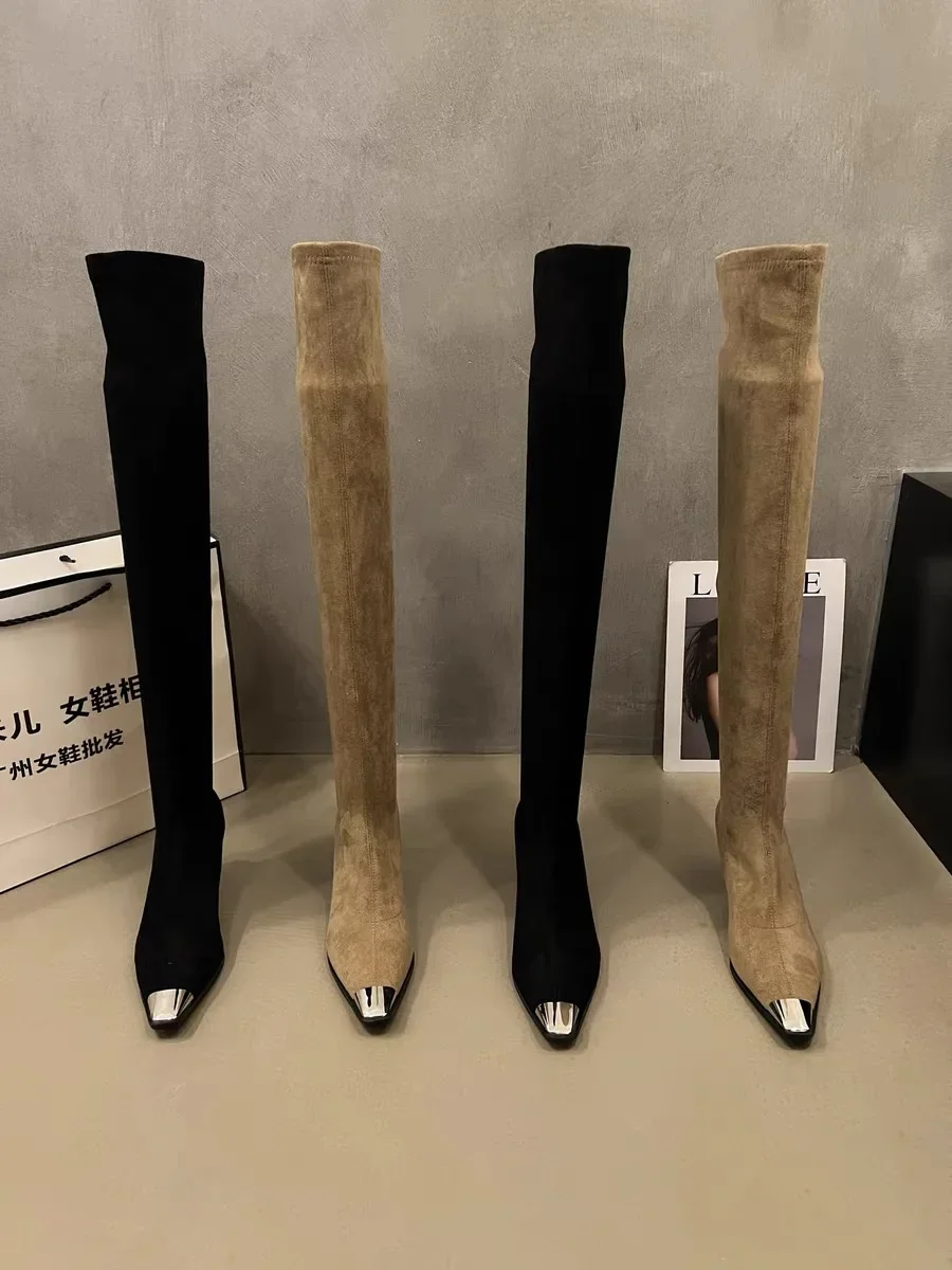 High Heels Luxury Long Women's Boots Sexy Heeled Suede Shoes Winter Over The Knee Pumps Elegant Chelsea High Boots Mujer