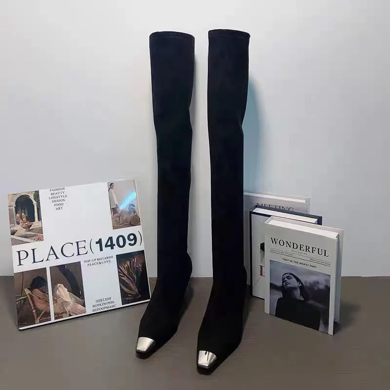 High Heels Luxury Long Women's Boots Sexy Heeled Suede Shoes Winter Over The Knee Pumps Elegant Chelsea High Boots Mujer