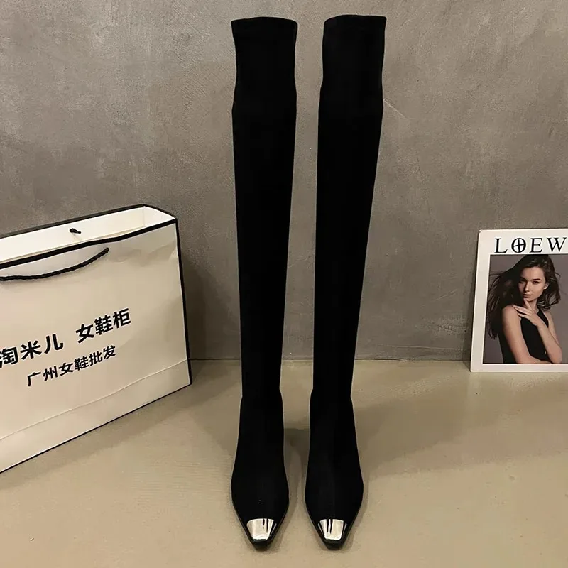 High Heels Luxury Long Women's Boots Sexy Heeled Suede Shoes Winter Over The Knee Pumps Elegant Chelsea High Boots Mujer
