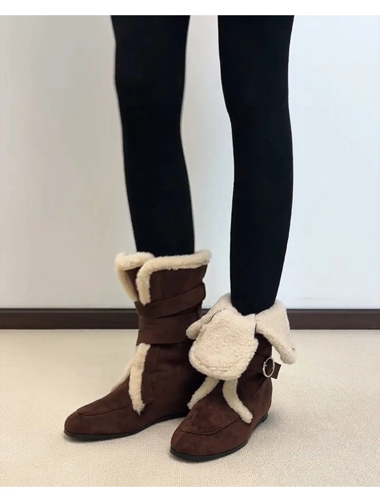 Ankle Boots for Women's Fur Warm Flats Cotton Shoes Suede Casual Winter Boots New Designer Short Plush Mujer Snow Botas