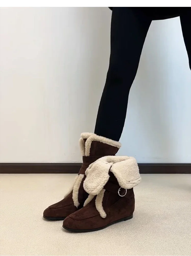 Ankle Boots for Women's Fur Warm Flats Cotton Shoes Suede Casual Winter Boots New Designer Short Plush Mujer Snow Botas
