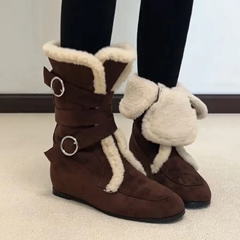 Ankle Boots for Women's Fur Warm Flats Cotton Shoes Suede Casual Winter Boots New Designer Short Plush Mujer Snow Botas