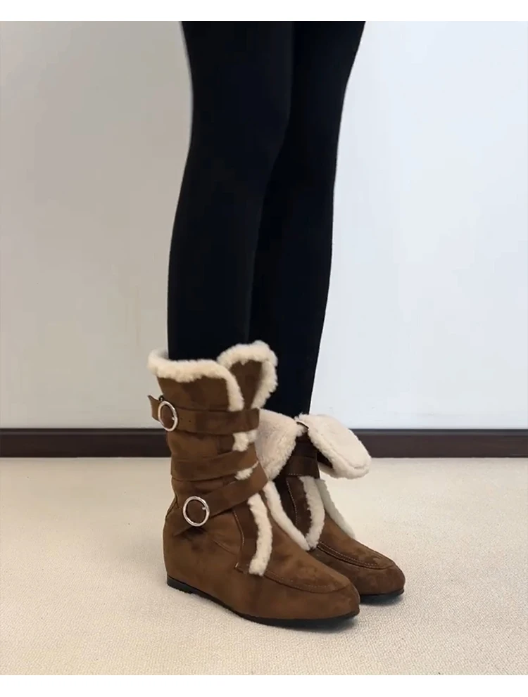 Ankle Boots for Women's Fur Warm Flats Cotton Shoes Suede Casual Winter Boots New Designer Short Plush Mujer Snow Botas