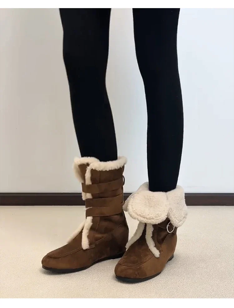 Ankle Boots for Women's Fur Warm Flats Cotton Shoes Suede Casual Winter Boots New Designer Short Plush Mujer Snow Botas