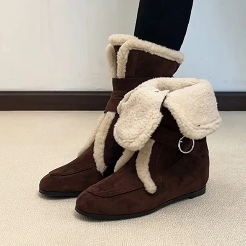 Ankle Boots for Women's Fur Warm Flats Cotton Shoes Suede Casual Winter Boots New Designer Short Plush Mujer Snow Botas