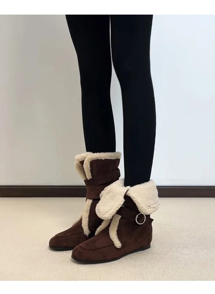 Ankle Boots for Women's Fur Warm Flats Cotton Shoes Suede Casual Winter Boots New Designer Short Plush Mujer Snow Botas
