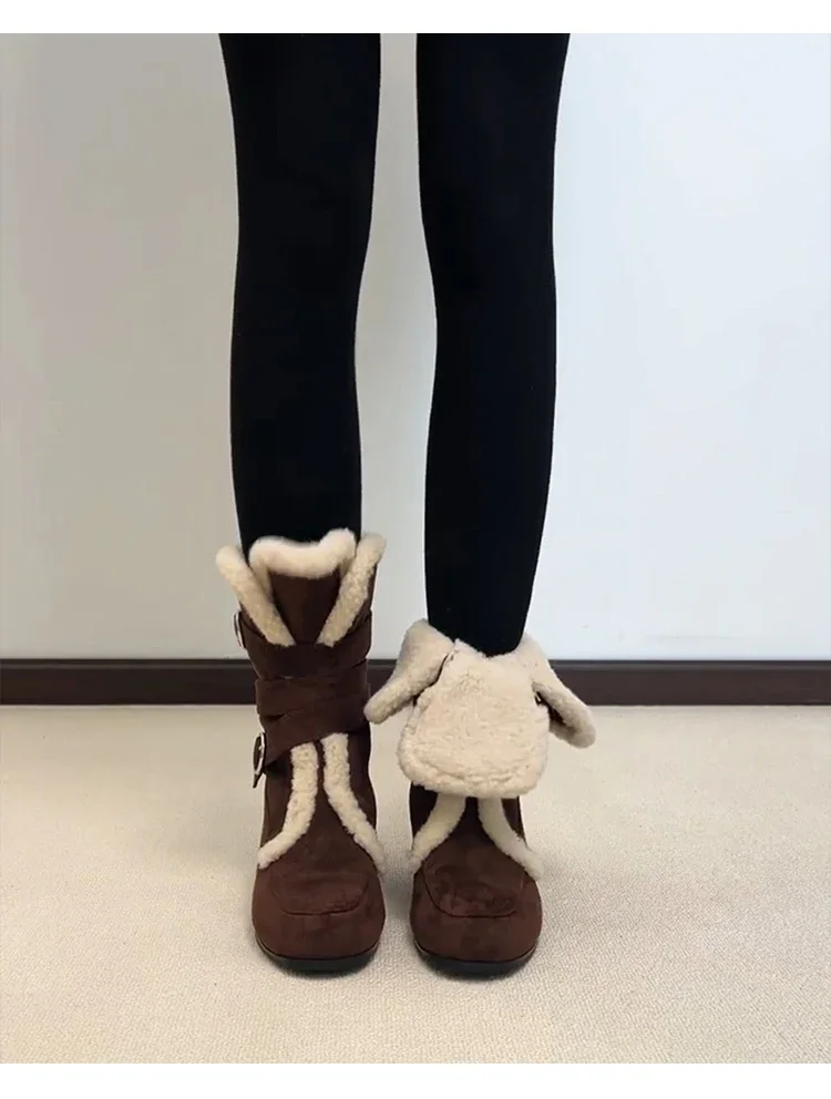 Ankle Boots for Women's Fur Warm Flats Cotton Shoes Suede Casual Winter Boots New Designer Short Plush Mujer Snow Botas