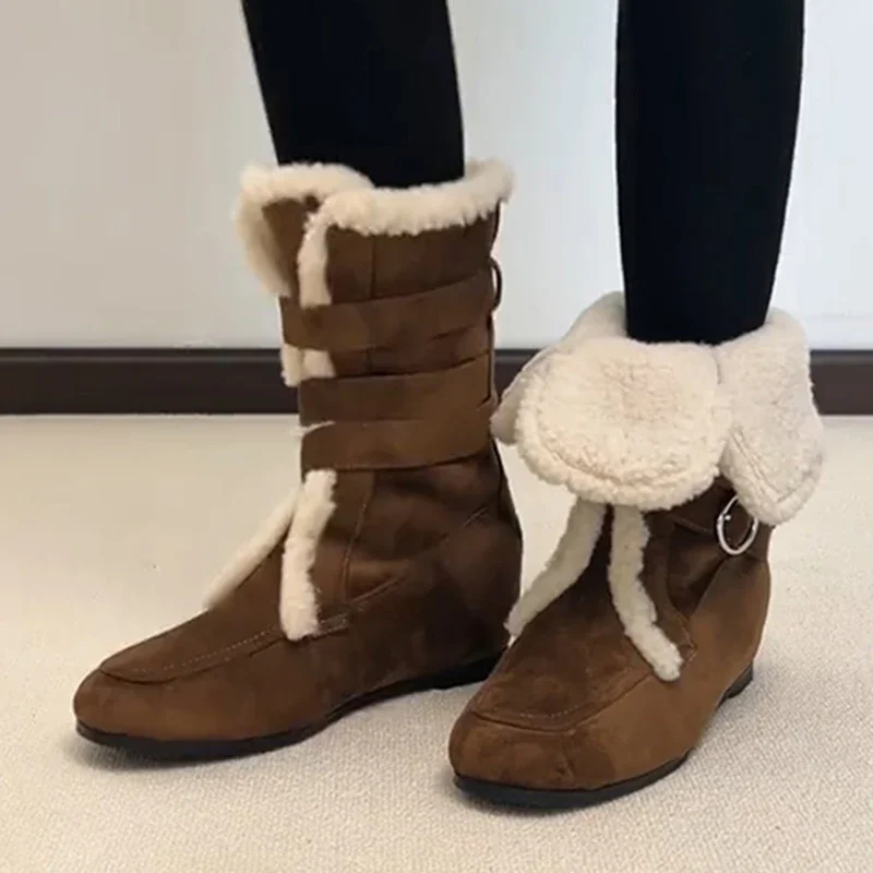 Ankle Boots for Women's Fur Warm Flats Cotton Shoes Suede Casual Winter Boots New Designer Short Plush Mujer Snow Botas