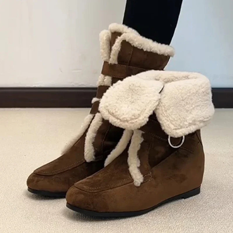 Ankle Boots for Women's Fur Warm Flats Cotton Shoes Suede Casual Winter Boots New Designer Short Plush Mujer Snow Botas