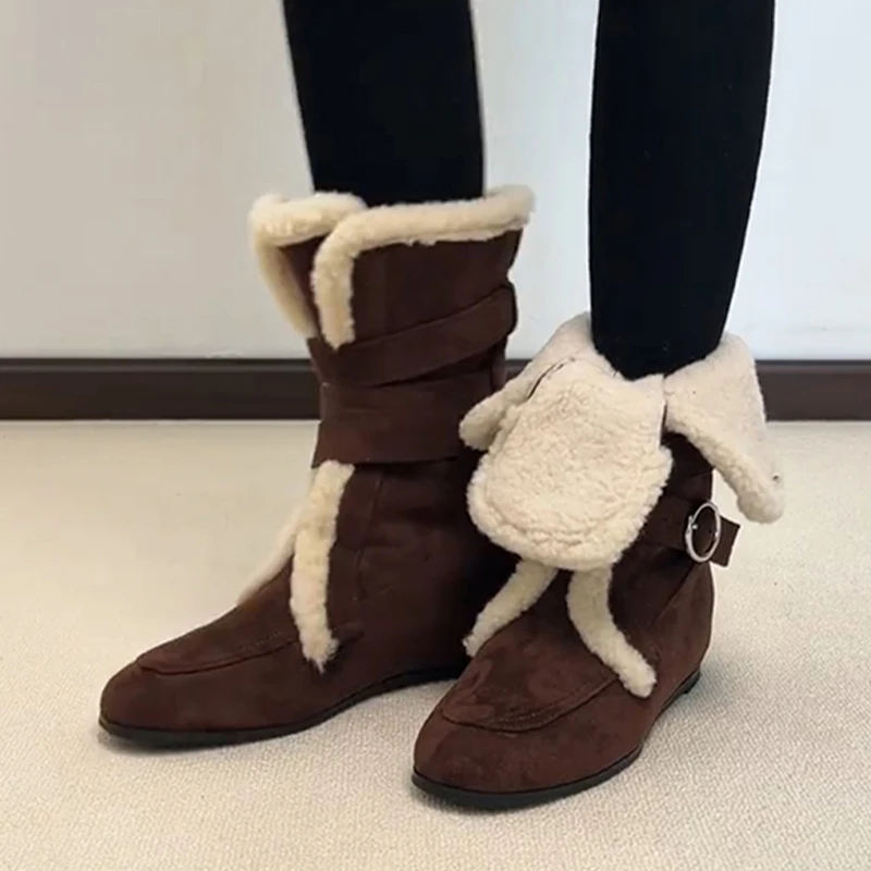 Ankle Boots for Women's Fur Warm Flats Cotton Shoes Suede Casual Winter Boots New Designer Short Plush Mujer Snow Botas