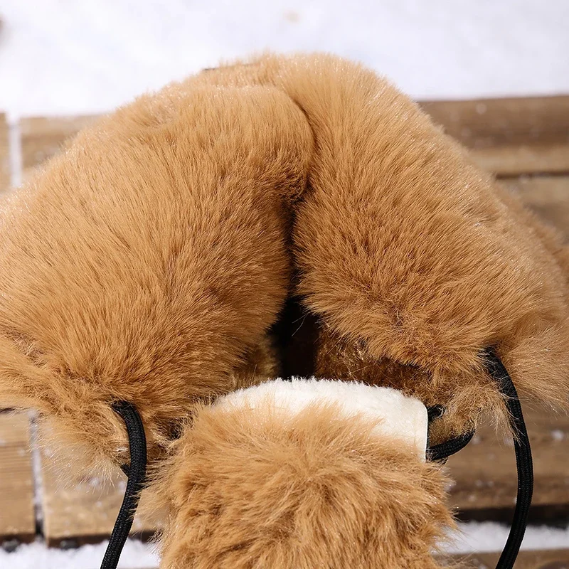 Winter Warm Long Plush Mid Calf Boots Women Outdoor Lace Up Non Slip Snow Boots Woman Plus Size 36-43 Thick Sole Suede Botas