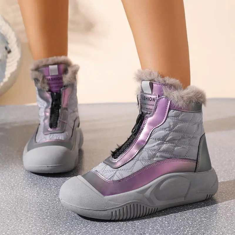Soft Thick Bottom Furry Sneakers Women Winter Comfort Non Slip Fluffy Fur Snow Boots Warm Thick Plush Woman's Casual Shoes