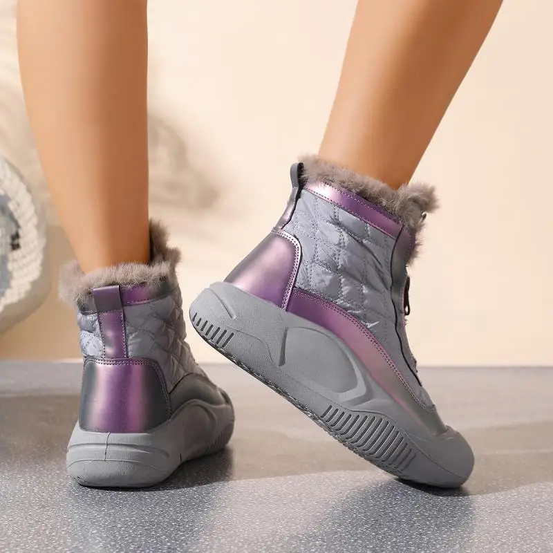 Soft Thick Bottom Furry Sneakers Women Winter Comfort Non Slip Fluffy Fur Snow Boots Warm Thick Plush Woman's Casual Shoes