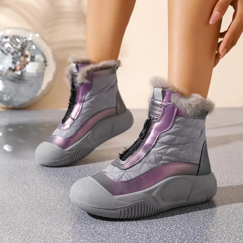 Soft Thick Bottom Furry Sneakers Women Winter Comfort Non Slip Fluffy Fur Snow Boots Warm Thick Plush Woman's Casual Shoes